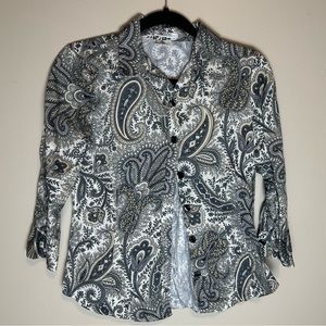 Green white paisley Van Heusen blouse